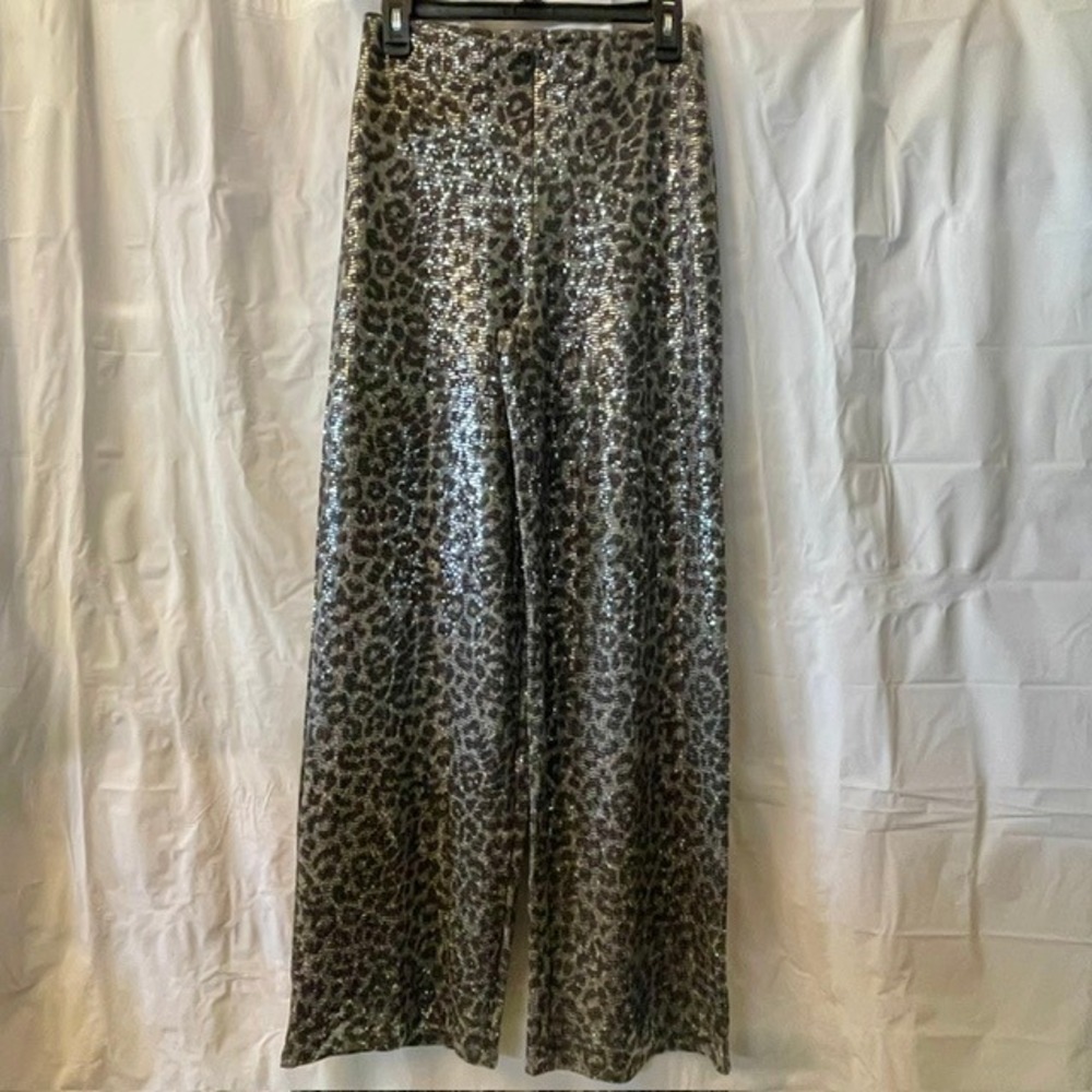 Windsor NWOT Sequin Leopard Print Wide Leg Pants High Waist Sparkle Glam Chic M